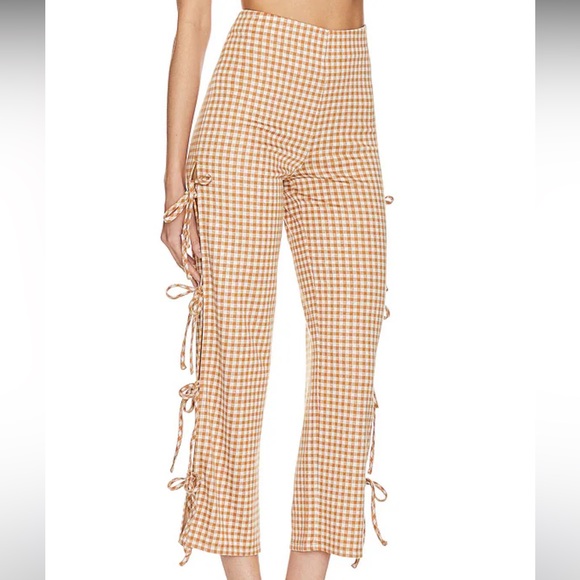 Revolve Gingham Chelsea Pant in Brown & White - Picture 1 of 8